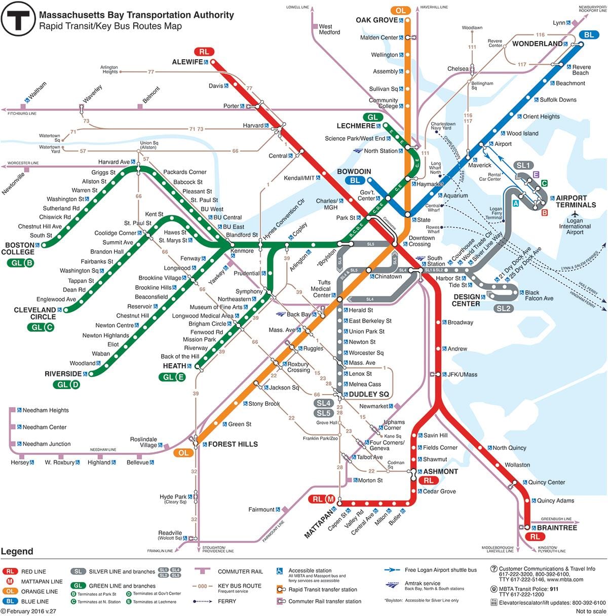 MBTA வரைபடம் சிவப்பு கோடு